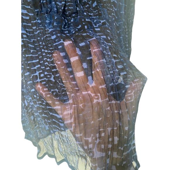 LUCKY BRAND PLEATED PRINT TOP BLUE/MULTI SEMI-SHEER SIZE SMALL - Picture 4 of 9